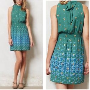 Sachin Babi silk dress w tie neck gold sequins